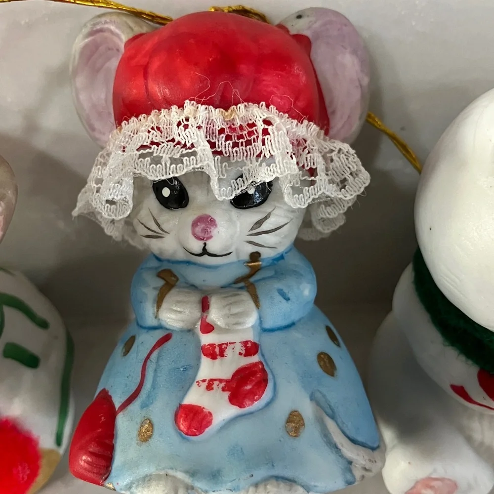 Vintage Lil Chimers Hand Painted Porcelain Bisque Bell Christmas Ornaments